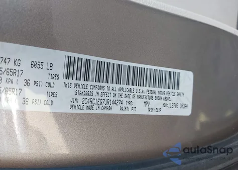 2018 Chrysler Pacifica Touring L Plus из США, поврежденный, VIN 2C4RC1EG7JR144274